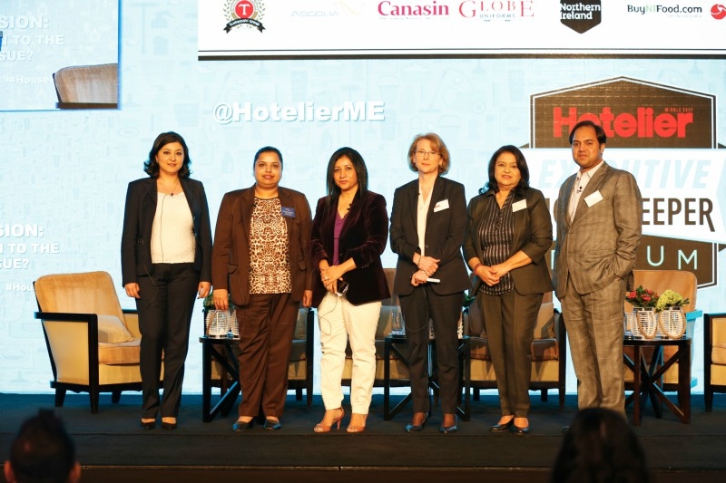 Members of the panel discussion tackling "What's the Solution to the Casual Staff Issue?" at the 2017 Hotelier Executive Housekeeper Forum included (from left to right) Grand Hyatt Doha executive housekeeper Marjona Aslitdinova, who also moderated the panel; Radisson Blu Hotel, Dubai Deira Creek executive housekeeper Sheeja Sasidharan; Crowne Plaza and Holiday Inn Al Thuraya City, Kuwait cluster director of housekeeping Akshi Singh;Grand Hyatt Dubai housekeeping manager – functional specialist housekeeping Tatjana Ahmed;Movenpick Hotel & Apartments Bur Dubai executive housekeeper Tahera Sultan and Fraser Suites Dubai executive housekeeper Minar Aliyar. Members of the panel discussion tackling "What's the Solution to the Casual Staff Issue?" at the 2017 Hotelier Executive Housekeeper Forum included (from left to right) Grand Hyatt Doha executive housekeeper Marjona Aslitdinova, who also moderated the panel; Radisson Blu Hotel, Dubai Deira Creek executive housekeeper Sheeja Sasidharan; Crowne Plaza and Holiday Inn Al Thuraya City, Kuwait cluster director of housekeeping Akshi Singh;Grand Hyatt Dubai housekeeping manager – functional specialist housekeeping Tatjana Ahmed;Movenpick Hotel & Apartments Bur Dubai executive housekeeper Tahera Sultan and Fraser Suites Dubai executive housekeeper Minar Aliyar.