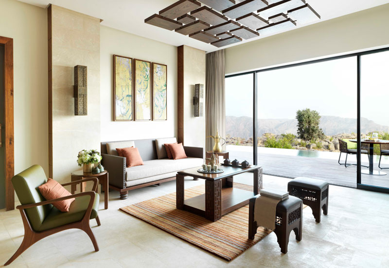Inside the Cliff Pool Villa at Anantara Al Jabal Al Akhdar. Inside the Cliff Pool Villa at Anantara Al Jabal Al Akhdar.