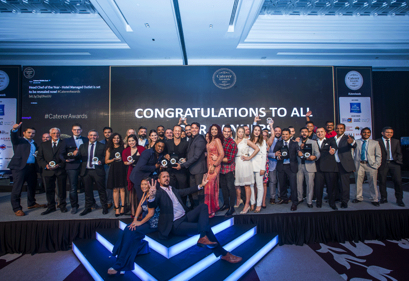 The Caterer Middle East 2017 award winners on stage. The Caterer Middle East 2017 award winners on stage.