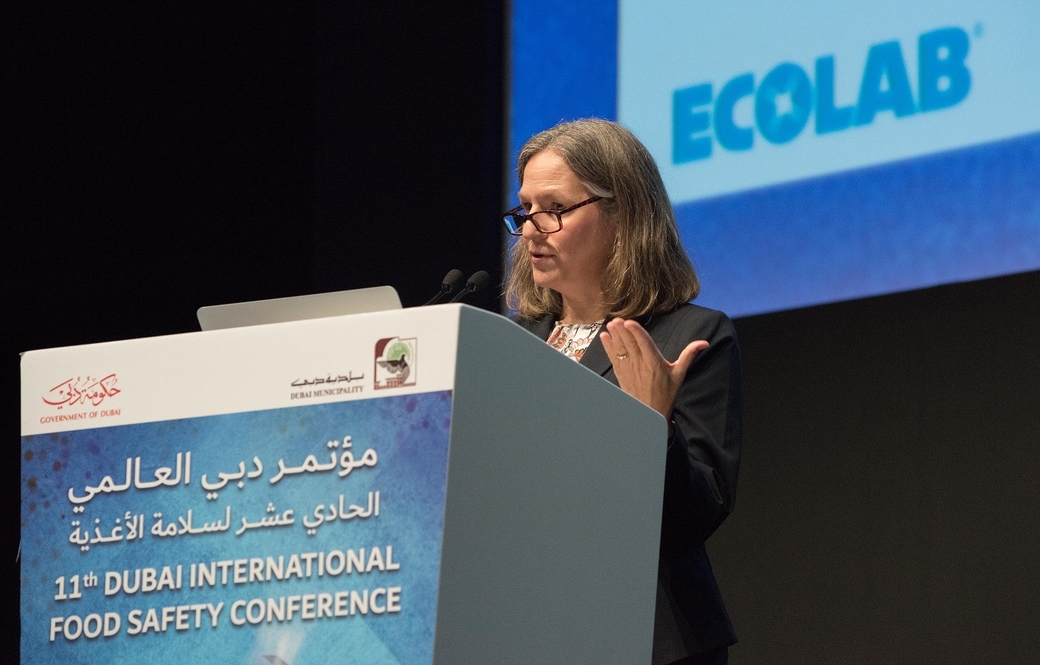 Dr. Ruth Petran addresses industry leaders at Dubai International Food Safety Conference. Dr. Ruth Petran addresses industry leaders at Dubai International Food Safety Conference.