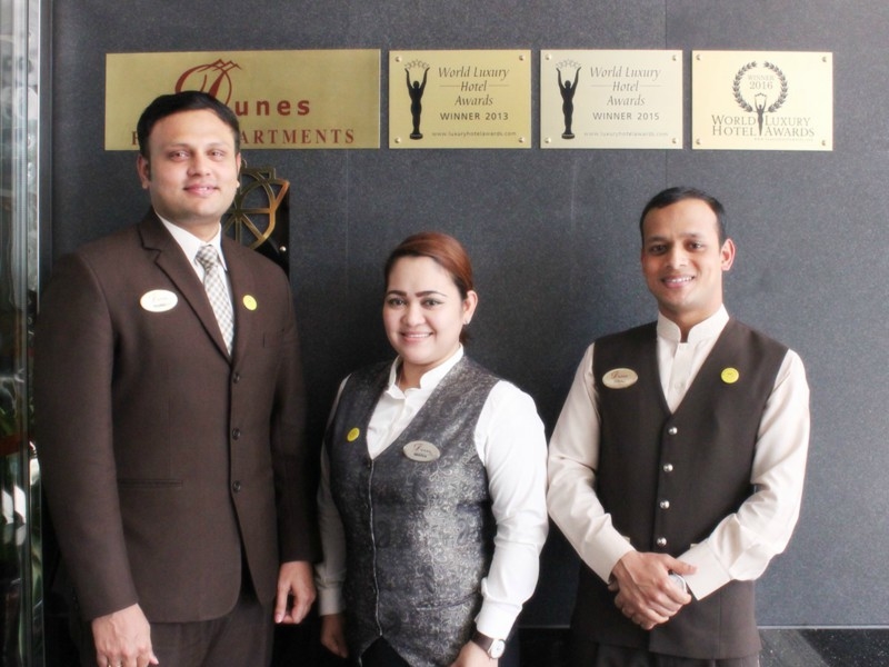 Dunes Happiness Ambassadors Elias Rebello, Maria Floricar and Siraj Uddin. Dunes Happiness Ambassadors Elias Rebello, Maria Floricar and Siraj Uddin.