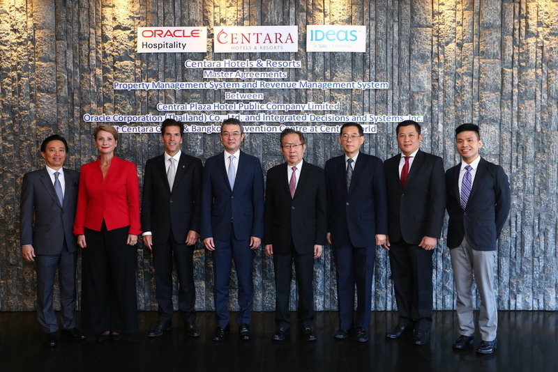 (left to right) Robert Chong, Oracle, senior director of sales (S.E. Asia and Korea); Rachel Grier. IDeaS Revenue Solutions managing director Asia; Markland Blaiklock, Centara deputy CEO; Thirayuth Chirathivat, Centara CEO; Suthikiati Chirathivat, Centara chairman; Dr. Ronnachit Mahattanapreut, Centara senior vice president - finance & administration; Weerapan Intasorn, Oracle, senior manager sales (Thailand); Sarat Traipiyavong, Oracle deal manager (Thailand). (left to right) Robert Chong, Oracle, senior director of sales (S.E. Asia and Korea); Rachel Grier. IDeaS Revenue Solutions managing director Asia; Markland Blaiklock, Centara deputy CEO; Thirayuth Chirathivat, Centara CEO; Suthikiati Chirathivat, Centara chairman; Dr. Ronnachit Mahattanapreut, Centara senior vice president - finance & administration; Weerapan Intasorn, Oracle, senior manager sales (Thailand); Sarat Traipiyavong, Oracle deal manager (Thailand).