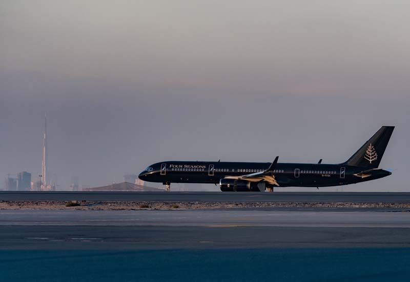 The Four Seasons Private Jet makes a touchdown at DWC Airport. The Four Seasons Private Jet makes a touchdown at DWC Airport.