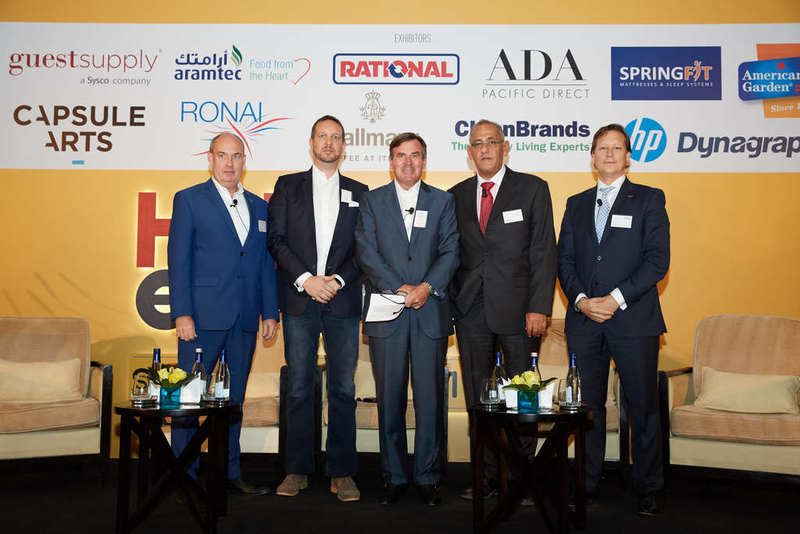 The members of the panel discussion entitled "Blurred Lines: Mid-scale Under Pressure" at the 2017 Hotelier Express Summit included (from left to right) Centro Sharjah general manager Michael Kasch; Aloft Al Ain general manager Andreas Plum; INHOCO CEO and panel moderator Rupprecht Queitsch; Al Khoory Hotels, hospitality division general manager Pierre Sokhon; and Time Oak Hotel & Suites Dubai general manager Guzman Muela. The members of the panel discussion entitled "Blurred Lines: Mid-scale Under Pressure" at the 2017 Hotelier Express Summit included (from left to right) Centro Sharjah general manager Michael Kasch; Aloft Al Ain general manager Andreas Plum; INHOCO CEO and panel moderator Rupprecht Queitsch; Al Khoory Hotels, hospitality division general manager Pierre Sokhon; and Time Oak Hotel & Suites Dubai general manager Guzman Muela.