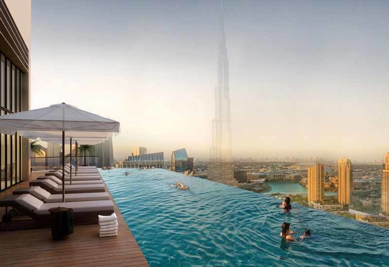 Infinity pool at the top of Paramount Hotel & Residences. Infinity pool at the top of Paramount Hotel & Residences.