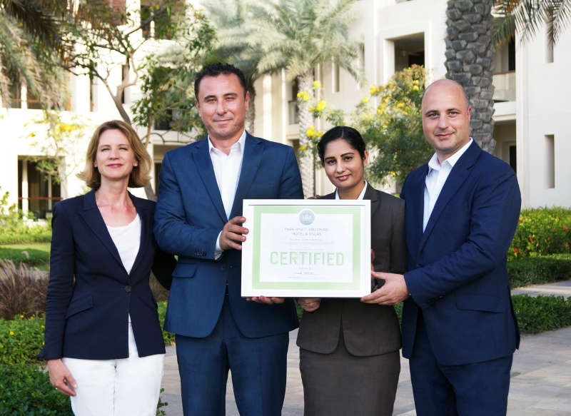 The Park Hyatt Abu Dhabi senior management team with the hotel's LEED certificate: hotel manager Doris Hecht, director of engineering Nedal Narmouq,engineering manager Renu Dabas and general manager Federico Mantoani. The Park Hyatt Abu Dhabi senior management team with the hotel's LEED certificate: hotel manager Doris Hecht, director of engineering Nedal Narmouq,engineering manager Renu Dabas and general manager Federico Mantoani.