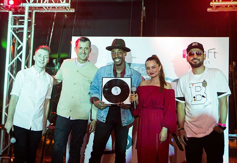 The UAEs Project: Aloft Star winner Stephon LaMar (centre) with (left to right) Virgin Radios James, Sony Music Entertainment Middle East general manager Mike Fairburn, Maz from Virgin Radio and DJ Bliss at Aloft Abu Dhabi. The UAEs Project: Aloft Star winner Stephon LaMar (centre) with (left to right) Virgin Radios James, Sony Music Entertainment Middle East general manager Mike Fairburn, Maz from Virgin Radio and DJ Bliss at Aloft Abu Dhabi.
