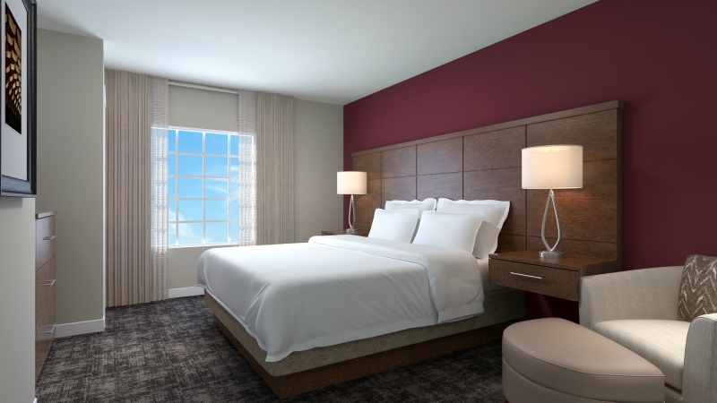The new room design by Staybridge Suites in red colour palette. The new room design by Staybridge Suites in red colour palette.