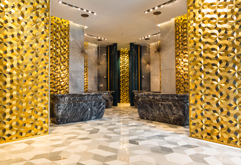 The lobby with gold honeycomb catacombs. The lobby with gold honeycomb catacombs.