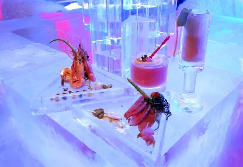 Food and beverages are quite literally served 'on ice'. Food and beverages are quite literally served 'on ice'.