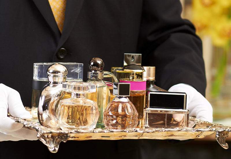 The selection of fragrances from Rosewood Corniche's fragrance butler The selection of fragrances from Rosewood Corniche's fragrance butler