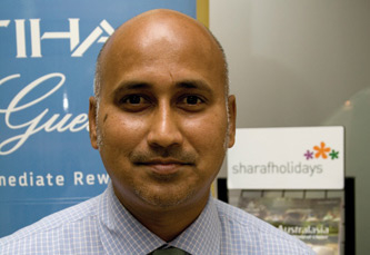 Sheriff Moideen is the manager at the Ibn Battuta branch of Sharaf Travel Sheriff Moideen is the manager at the Ibn Battuta branch of Sharaf Travel