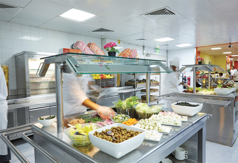 Inside Fairmont Bab Al Bahr's staff cafeteria, Makanna, which serves around 350-400 diners per meal. Inside Fairmont Bab Al Bahr's staff cafeteria, Makanna, which serves around 350-400 diners per meal.