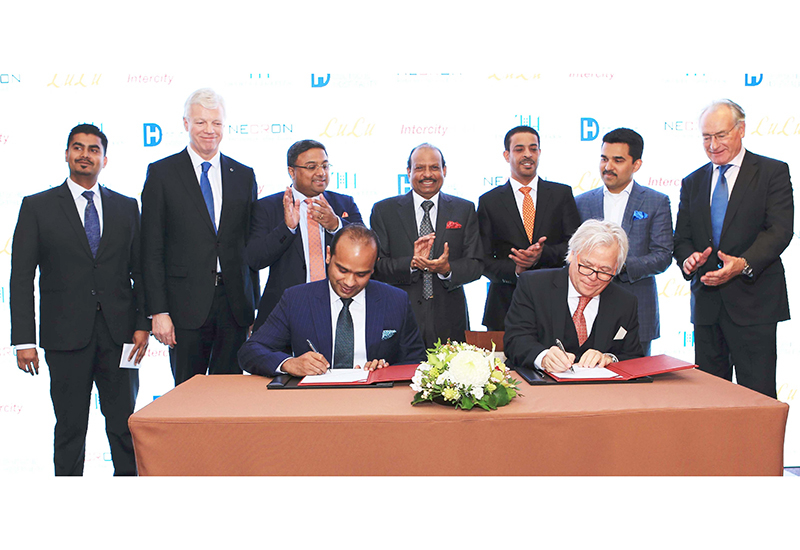 Twenty14 Holdings MD Adeeb Ahamed signing the agreement with Necron AG CEO Gerard van Liempt, in the presence of LuLu Group International chairman and managing director Yusuff Ali MA and Deutsche Hospitality CEO Thomas Willms Twenty14 Holdings MD Adeeb Ahamed signing the agreement with Necron AG CEO Gerard van Liempt, in the presence of LuLu Group International chairman and managing director Yusuff Ali MA and Deutsche Hospitality CEO Thomas Willms