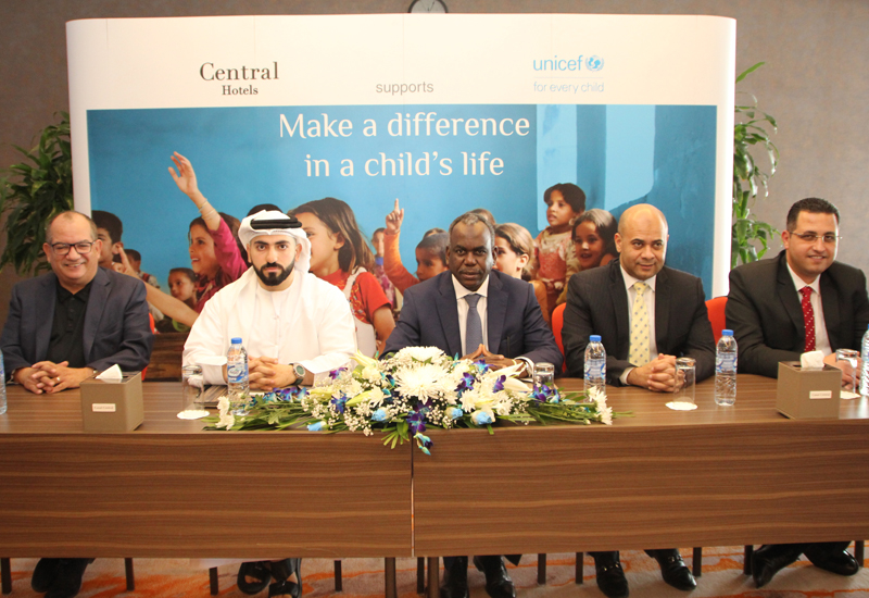 Ammar Kanaan, group general manager of Central Hotels; Abdulla AlAbdulla, chief operating officer of Central Hotels; ElTayeb Adam, UNICEFs GAO representative; Mohamed Hassan, general manager of Royal Central Hotel The Palm; Shady Dawad, general manager of Canal Central Hotel Business Bay Ammar Kanaan, group general manager of Central Hotels; Abdulla AlAbdulla, chief operating officer of Central Hotels; ElTayeb Adam, UNICEFs GAO representative; Mohamed Hassan, general manager of Royal Central Hotel The Palm; Shady Dawad, general manager of Canal Central Hotel Business Bay