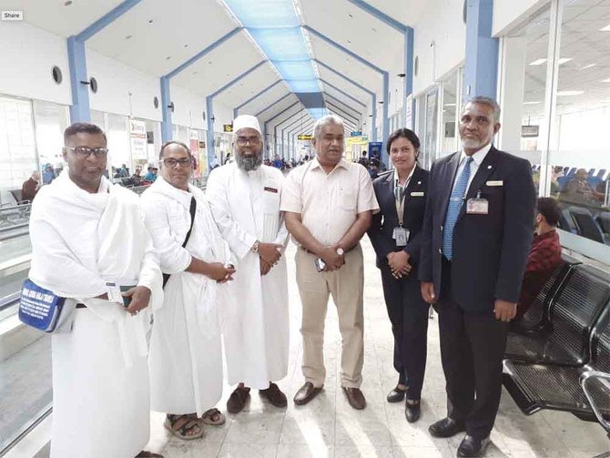 The first batch of Sri Lankan Haj pilgrims before their departure at Colombo Airport The first batch of Sri Lankan Haj pilgrims before their departure at Colombo Airport