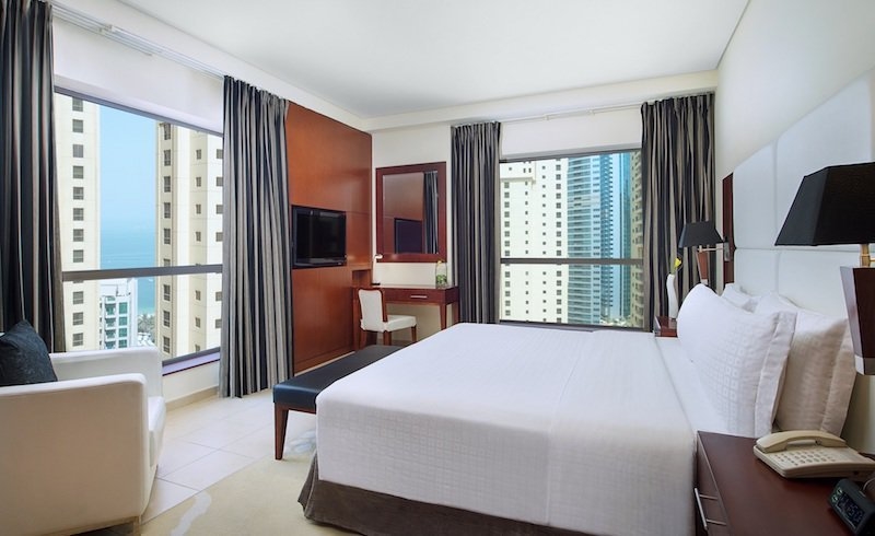 The hotel’s 45-story tower comprises 360 rooms The hotel’s 45-story tower comprises 360 rooms