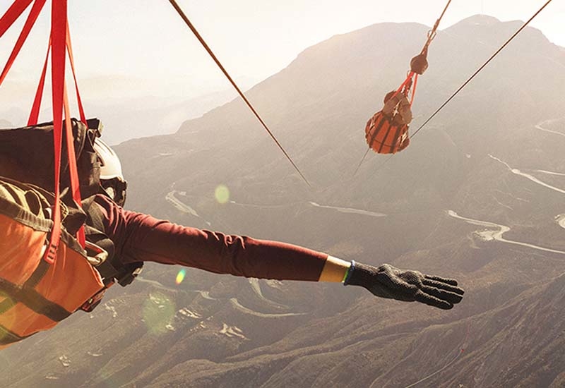 The Jebel Jais Zipline Tour features seven ziplines flying over the grand cliffs and canyons of Jebel Jais The Jebel Jais Zipline Tour features seven ziplines flying over the grand cliffs and canyons of Jebel Jais