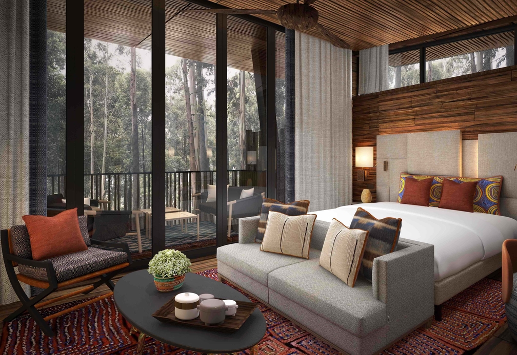 The resort is home to a collection of 21 jungle-chic rooms The resort is home to a collection of 21 jungle-chic rooms