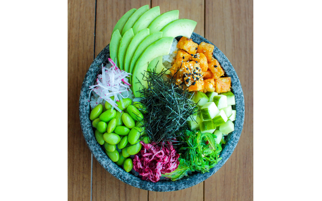 The menu includes options such as kale salad and vegan poke bowl to zucchini noodles and gnocchi The menu includes options such as kale salad and vegan poke bowl to zucchini noodles and gnocchi