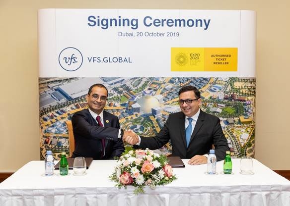 Sanjive Khosla, chief commercial officer – Commercial, EXPO 2020 (left) and Zubin Karkaria, CEO, VFS Global Group (right) signing the contract in Dubai, UAE Sanjive Khosla, chief commercial officer – Commercial, EXPO 2020 (left) and Zubin Karkaria, CEO, VFS Global Group (right) signing the contract in Dubai, UAE