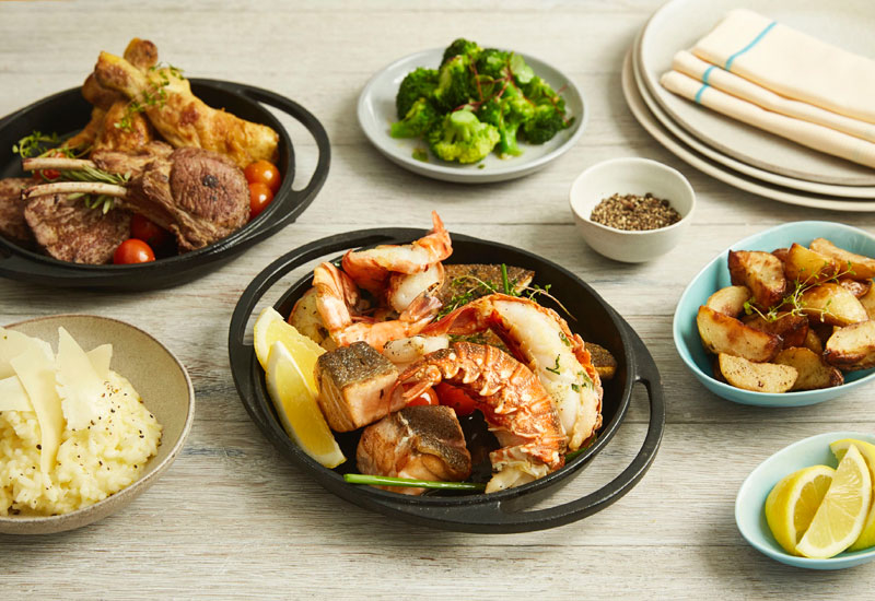 For mains guests can choose from a range of pasta dishes, veal Milanese, seabass, and a selection of capers and olives For mains guests can choose from a range of pasta dishes, veal Milanese, seabass, and a selection of capers and olives
