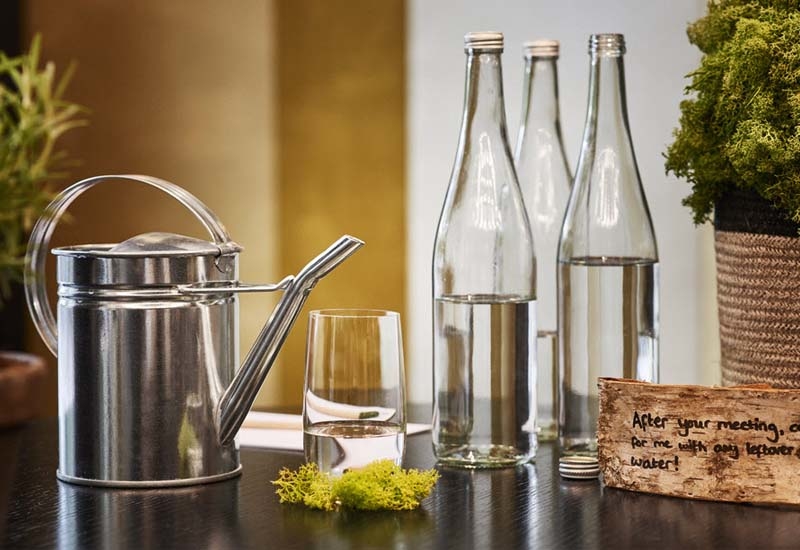 Guests will be served water in carafes or other containers for meetings and events, however bottled water will be available on request Guests will be served water in carafes or other containers for meetings and events, however bottled water will be available on request