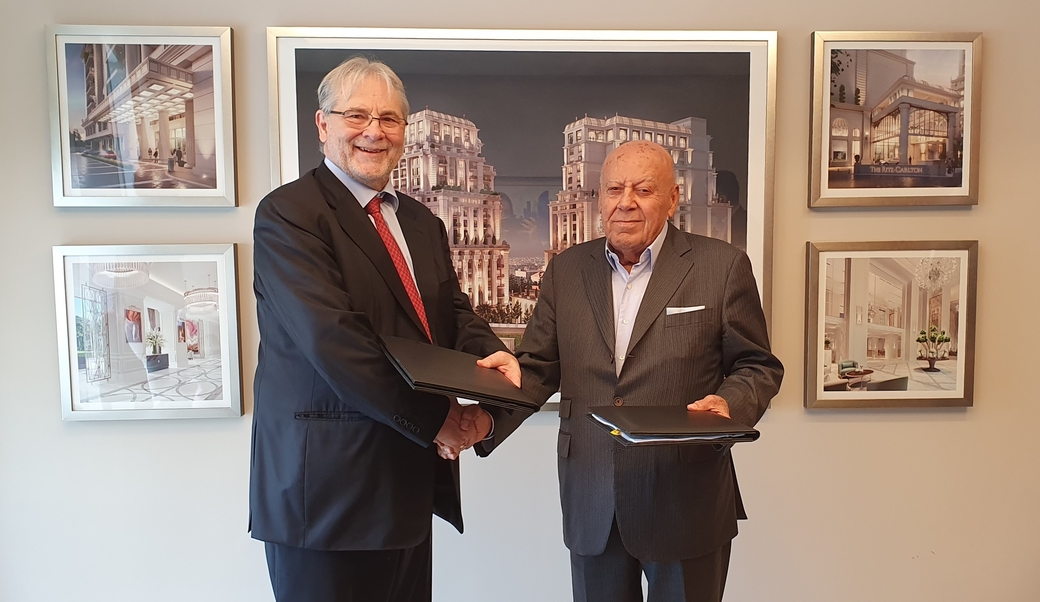The agreement was signed by Al Eqbal Real Estate Development chief executive officer Emad Kilani and Skelmore Group chairman Amin Kadrie The agreement was signed by Al Eqbal Real Estate Development chief executive officer Emad Kilani and Skelmore Group chairman Amin Kadrie
