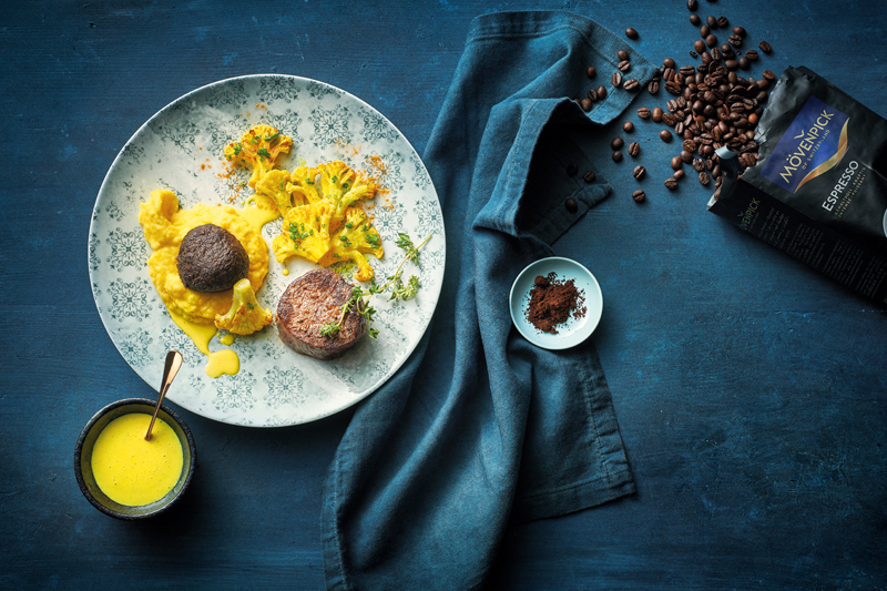 Dishes include beef mignon enhanced with espresso Dishes include beef mignon enhanced with espresso